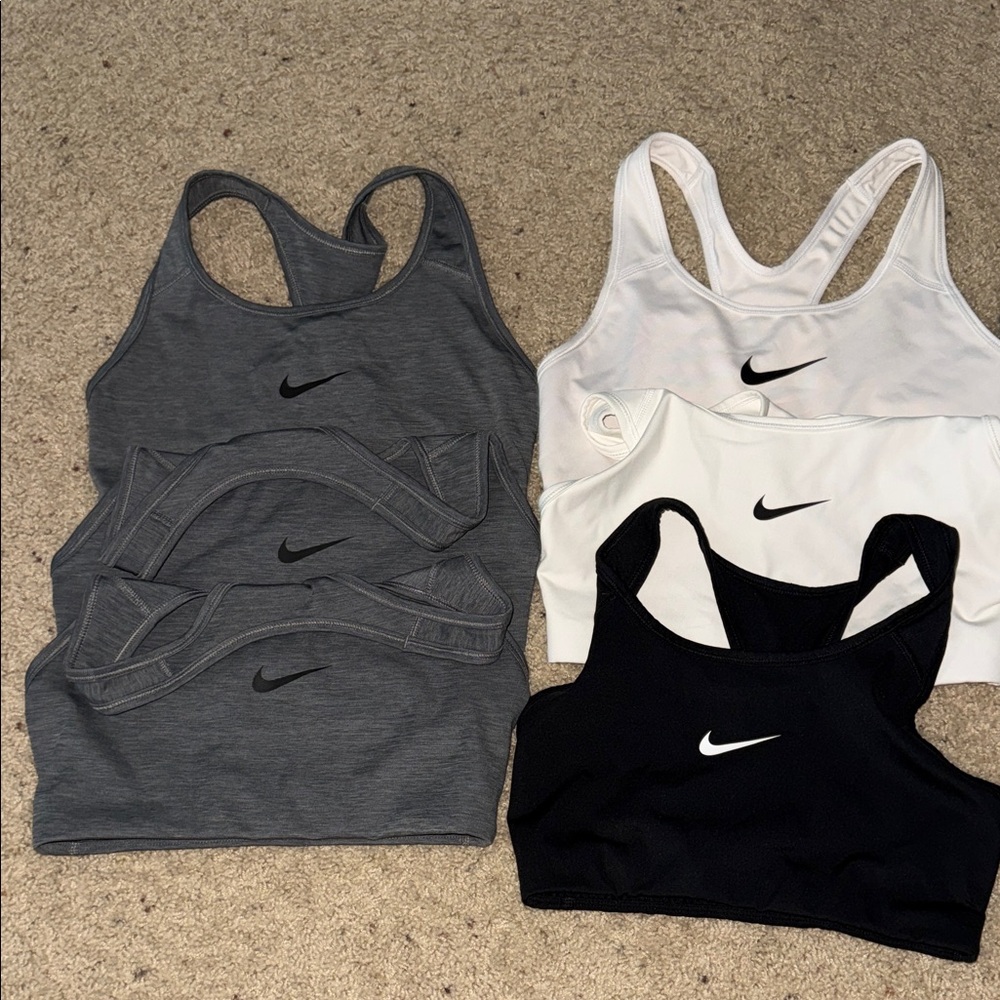 Nike Dri Fit Sports Bras (black, gray & white)